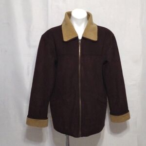 FU DA New York Faux Suede Sherpa-Lined Teddy Jacket Dark Chocolate M Full Zip